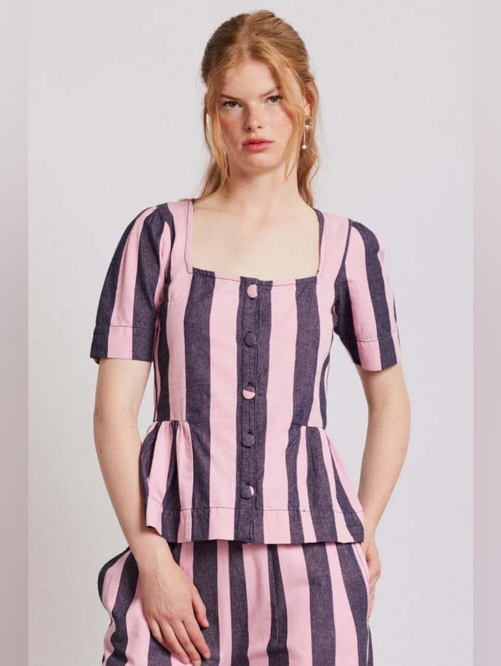 DAMSON MADDER PHILLY PEPLUM BLOUSE - PINK/BLUE STRIPE EU Size 18 / US Size 14